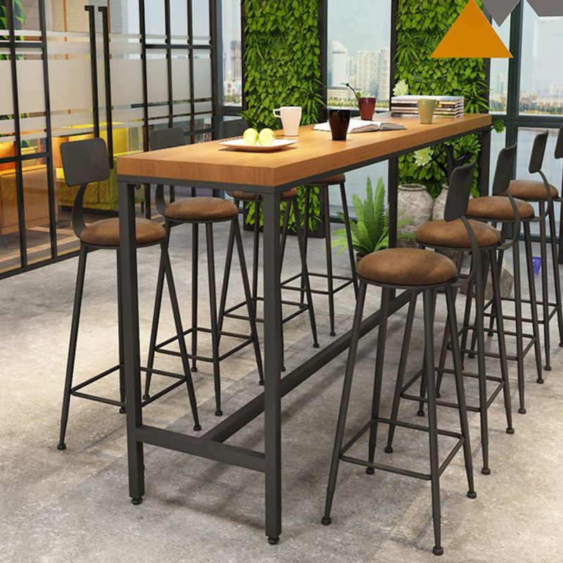 Solid Wood Bar Table Black Trestle Base Dining Table for Kitchen Living Room