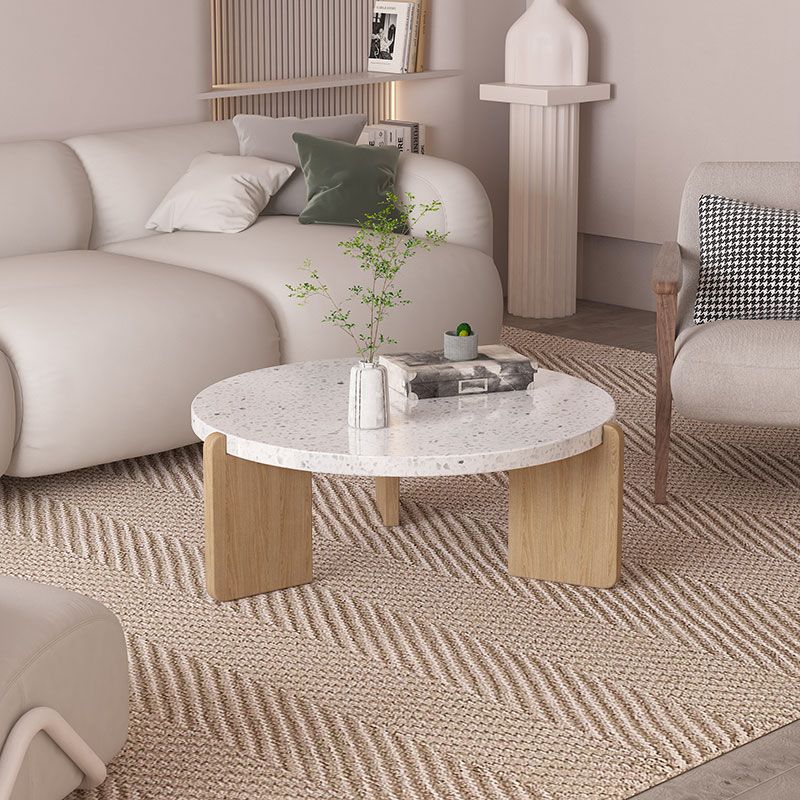 14"H Contemporary Coffee Table 3 Legs Round White Coffee Cocktail Table