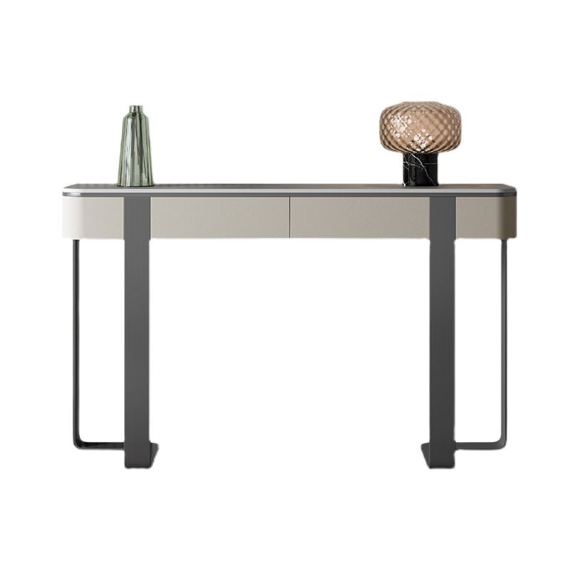 Contemporary Stone Console Accent Table with Half Moon Top for Hall