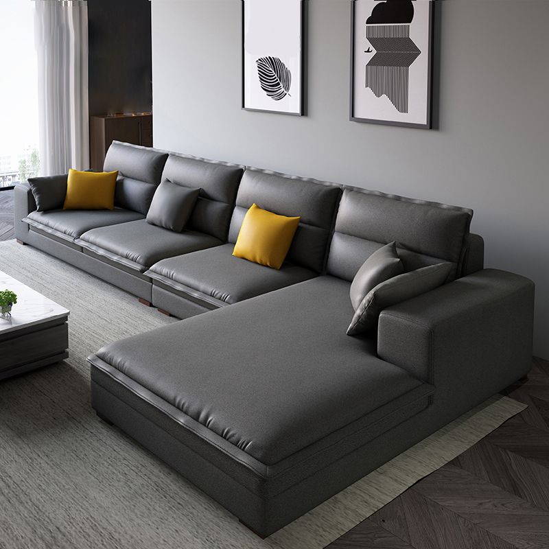 Contemporary Sectional with Pillow Top Arms for 4 People Stationary Sofa