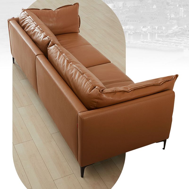 Contemporary Square Arm Sectional Genuine Leather Stationary Sectional Set