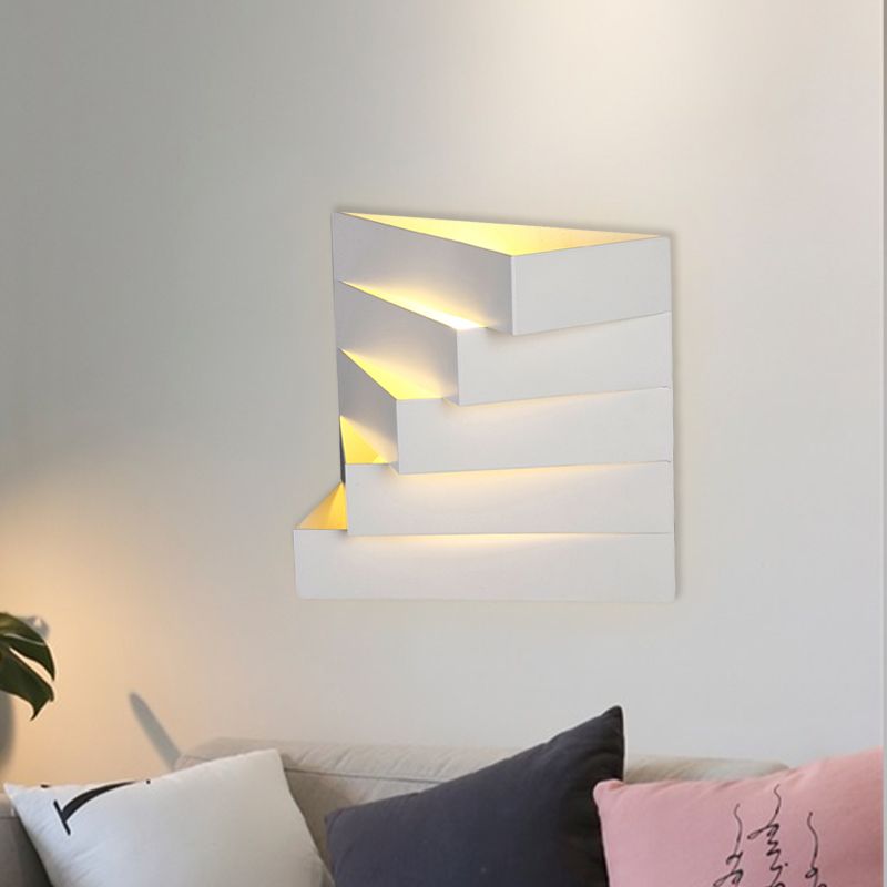 1 Light Living Room Wall Mounted Lighting with Stair Shaped Plaster Shade Wall Washer Lamp in White