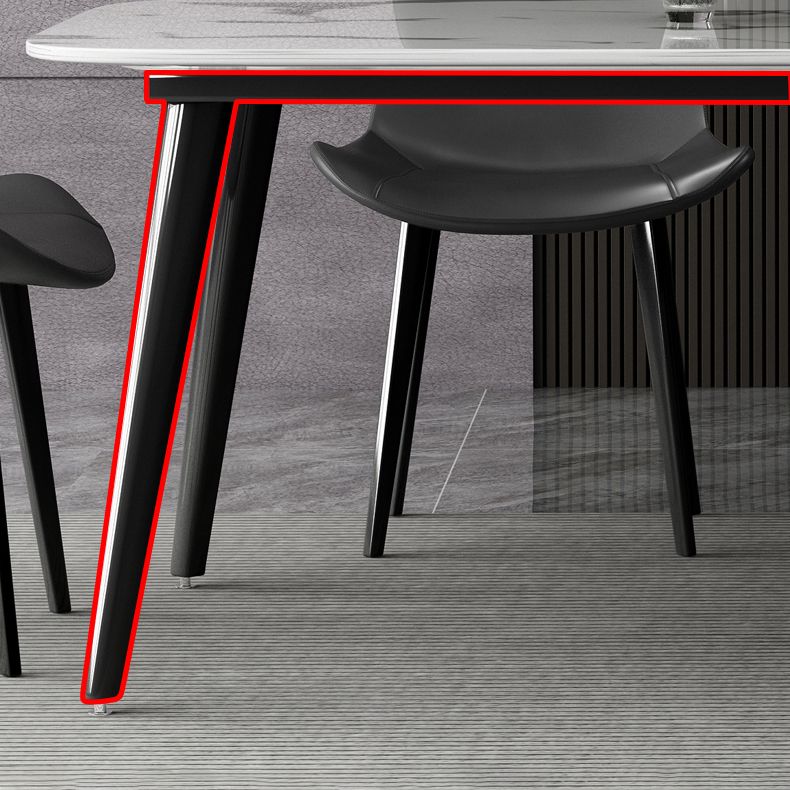 Contemporary Style Marble Dining Set with White Table and 4 Black Legs Base for Home Use