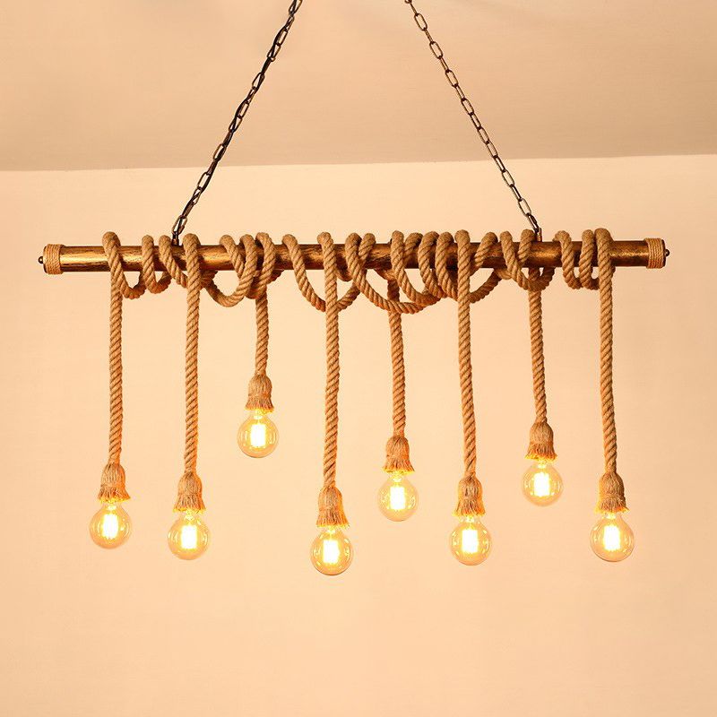 Farmhouse Dining Room Lighting Exposed Bulb Island Lamp with Rope