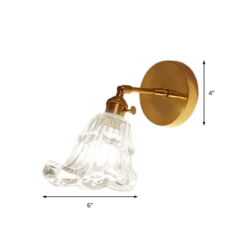 Clear Textured Glass Brass Shonce Light Art Deco 1 lámpara de pared industrial de 1 luces de lámpara de pared