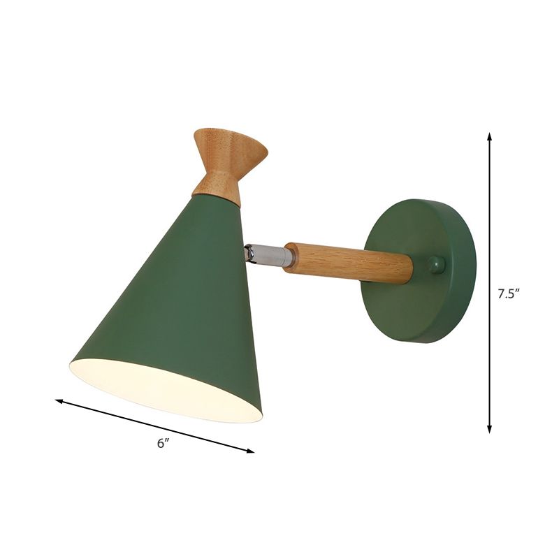 Metal Cone Shade Wall Light Nordic Style Rotatable 1 Light Bedside Reading Light in Blue/Green/Grey/White