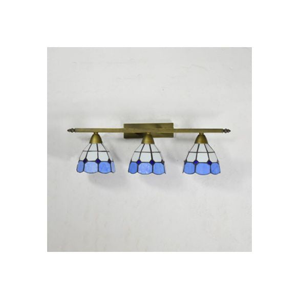 Yellow/Pink/Green/Blue Dome Wall Sconce Lamp Vintage Tiffany 3 Lights Wall Mount Light in Brass for Bathroom