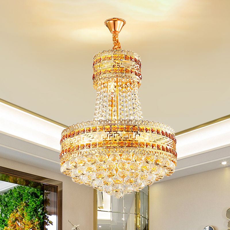 Antique Empire Chandelier 8 Lights Crystal Ceiling Suspension Lamp in Gold for Living Room