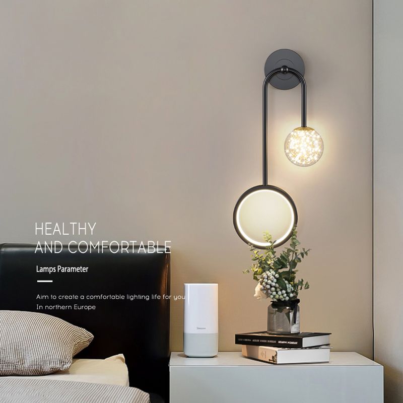 Modern Style Spherical Shape Wall Sconce Glass 2 Light Wall Lighting for Bedroom