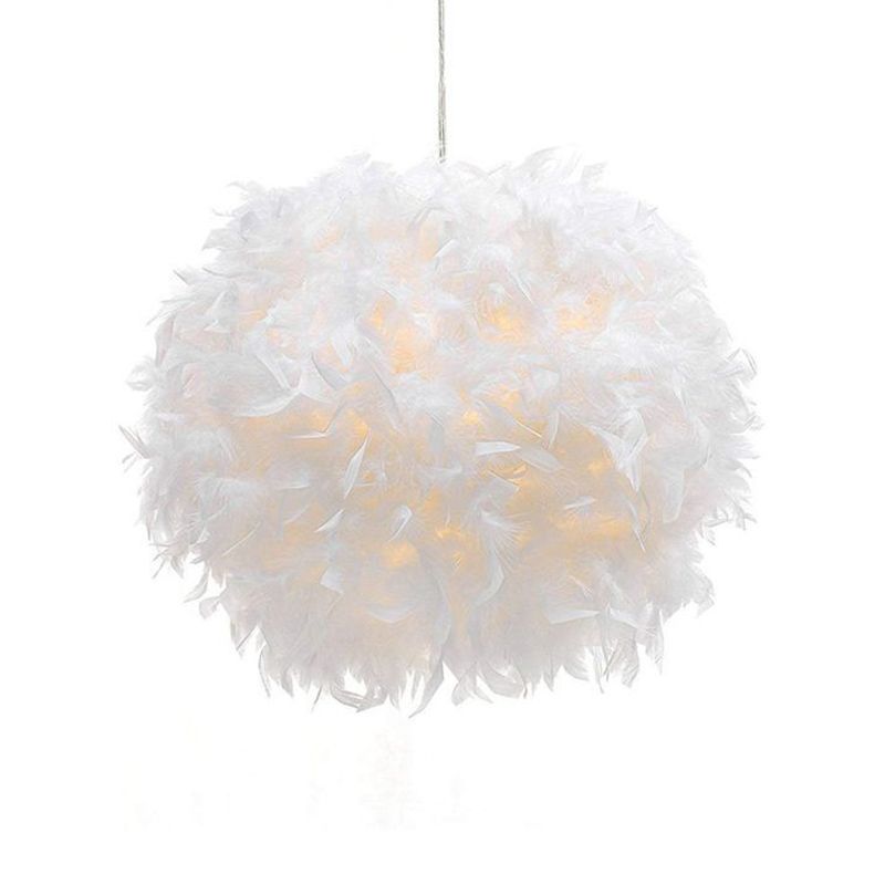 Feather Shaded Suspension Pendant Minimalist 1 Head White Hanging Lamp for Dining Room