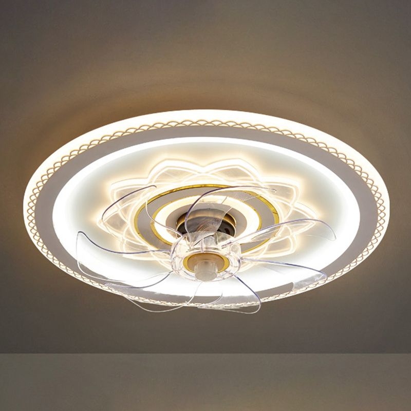 Weiße und goldene runde Lüfterlampe Einfachheit LED ACRYLIC SEMI BUSH Deckenleuchte mit Fernbedienung