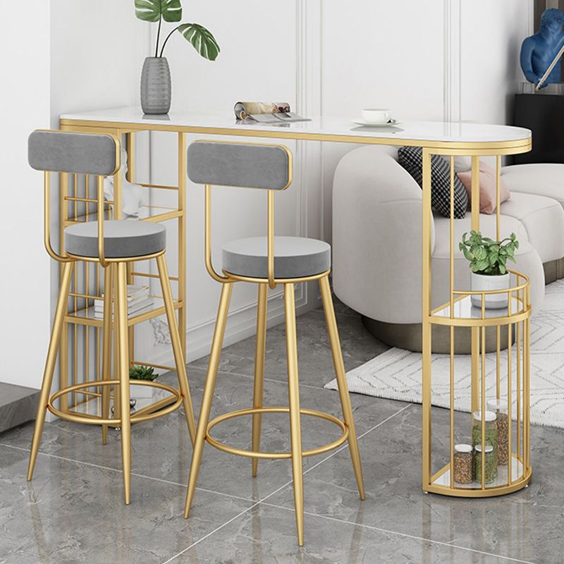 Industrial Free Form Bar Height Table Stone and Iron Bar Table with Storages