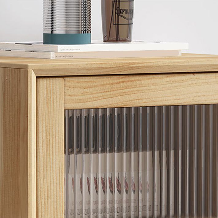 19. 7" W Glass Paned Accent Cabinet Pine Wood 1 - Door and 2 - Drawer Chest