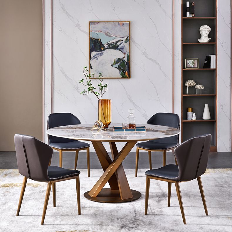 Glam Sintered Stone Dining Table Round Dinner Room Table with Pedestal Base