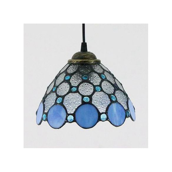 Wide Flare White/Blue/Textured White Handcrafted Art Glass Ceiling Light Tiffany-Style 1 Head Suspended Lighting Fixture