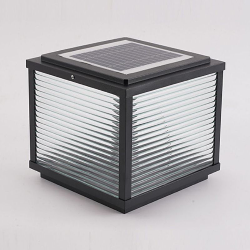 Rectangular Shape Metal Solar Pillar Lamp Modern Style 1 Light Outdoor Lights in Black