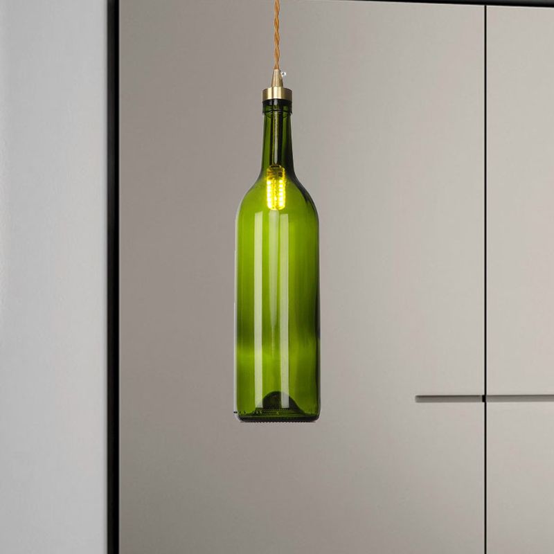 Industrial Wine Bottle Hanging Lamp 1 Light Glass Ceiling Pendant Light with Adjustable Cord in Smoke Grey/Green