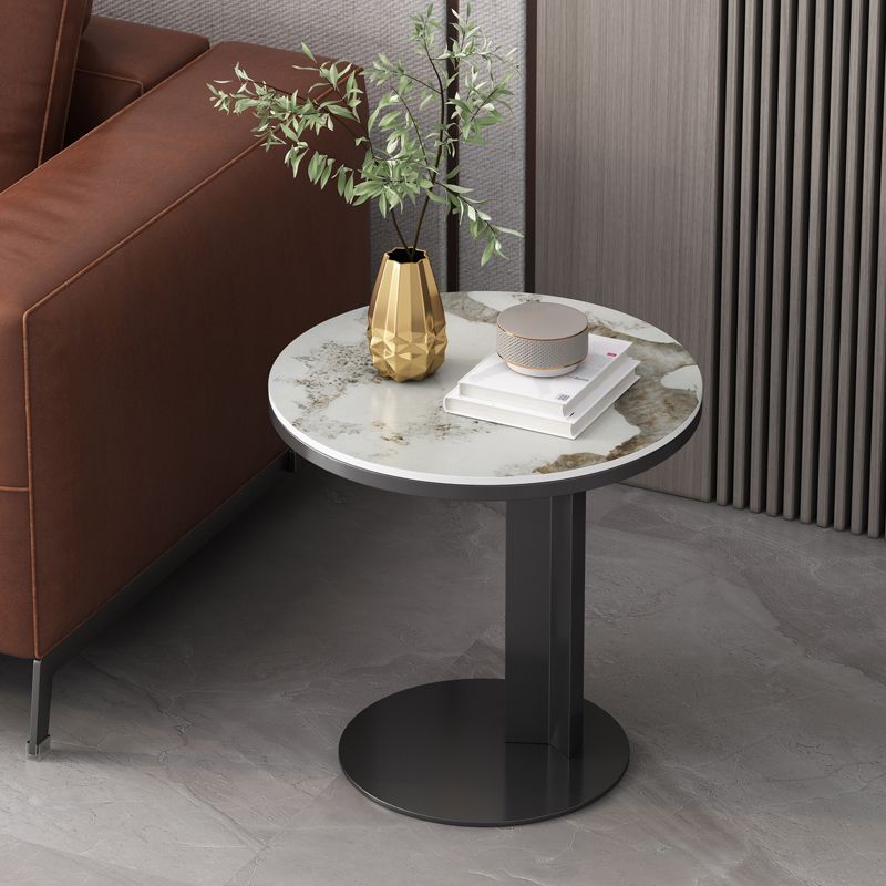 Rustic Sofa Side Accent Table Metal Pedestal Round Living Room Corner Table