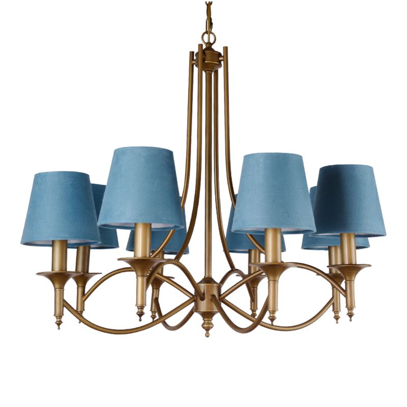 American Style Brass Chandelier Multi-Head Hanging Pendant Lights with Fabric Shade