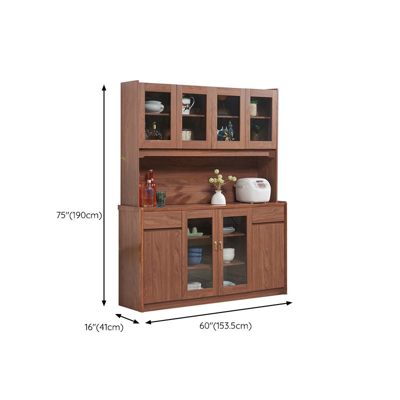 Contemporary Dining Hutch Wood Glass Doors Storage Cabinet for Dining Room