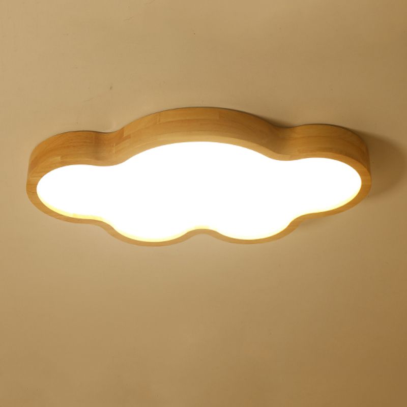 Wood Cloud Shape Flush Ceiling Light Modern 1 Light Flush Ceiling Light Fixtures in Brown