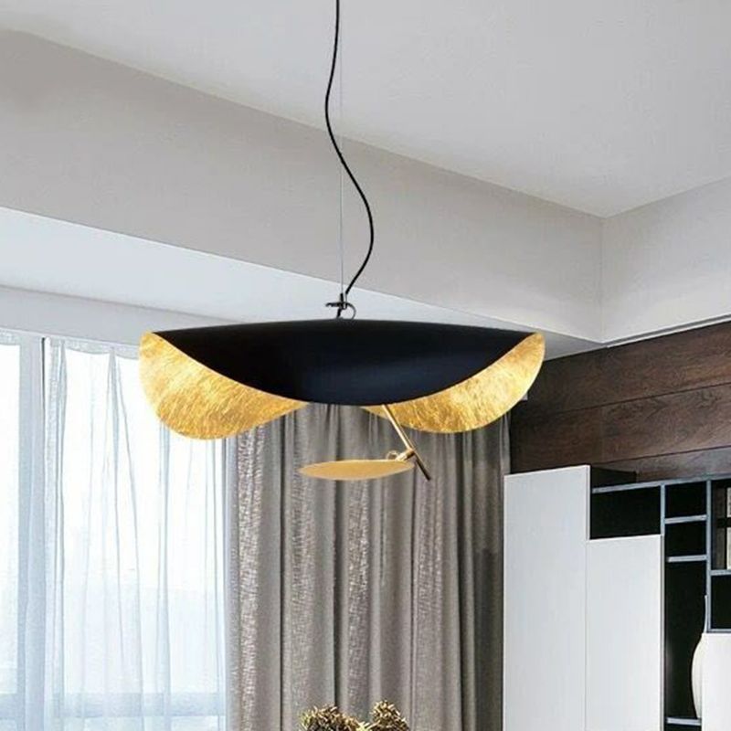 Metal Lotus Leaf Shaped Pendant Lamp Post-Modern 2-Head Hanging Ceiling Light over Table