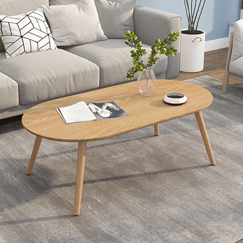 4 Legs Coffee Table Geometric Wood Cocktail Table in White and Natural