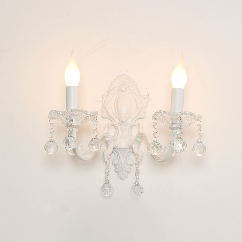 Candela in metallo Light Light Countryside Idee di illuminazione murale in bianco con drappeggio cristallino