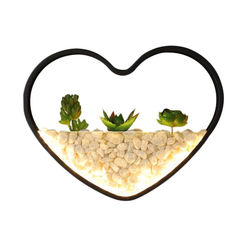Fake Succulent Plant Wall Light Metal Stone Modern Creative Sconce Light in Black for Bedroom
