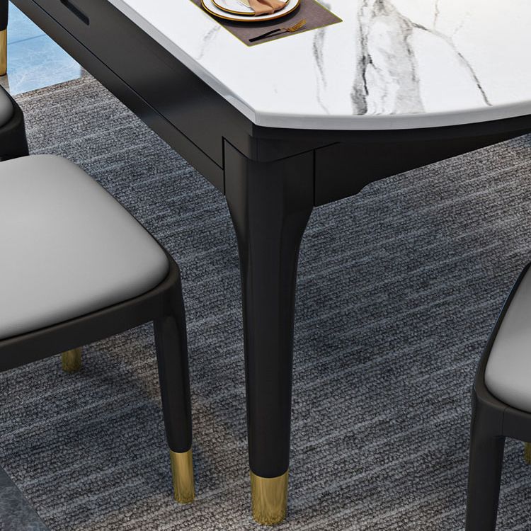Round Marble Dining Table Modern 4 Legs Dining Table with Leaf Extension