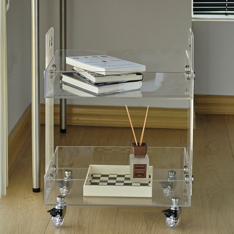 Modern Plastic Rectangular End Table Double Tier Corner Table with Storage