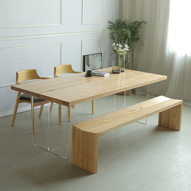 Natural Dining Table Rectangle Contemporary Style Solid Wood Dinner Table