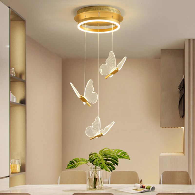 Multi-Light Butterfly Pendant Modern Metal and Acrylic Shade Cluster Pendant Light for Living Room