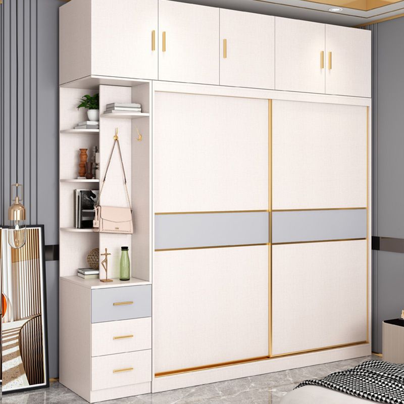 Coastal Style Wooden Wardrobe Cabinet Bedroom Sliding Doors Armoire