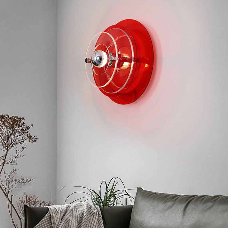 Round Multi Color Wall Mounted Fixture Acrylic & Iron 1 - Light Modern Wall Sconce