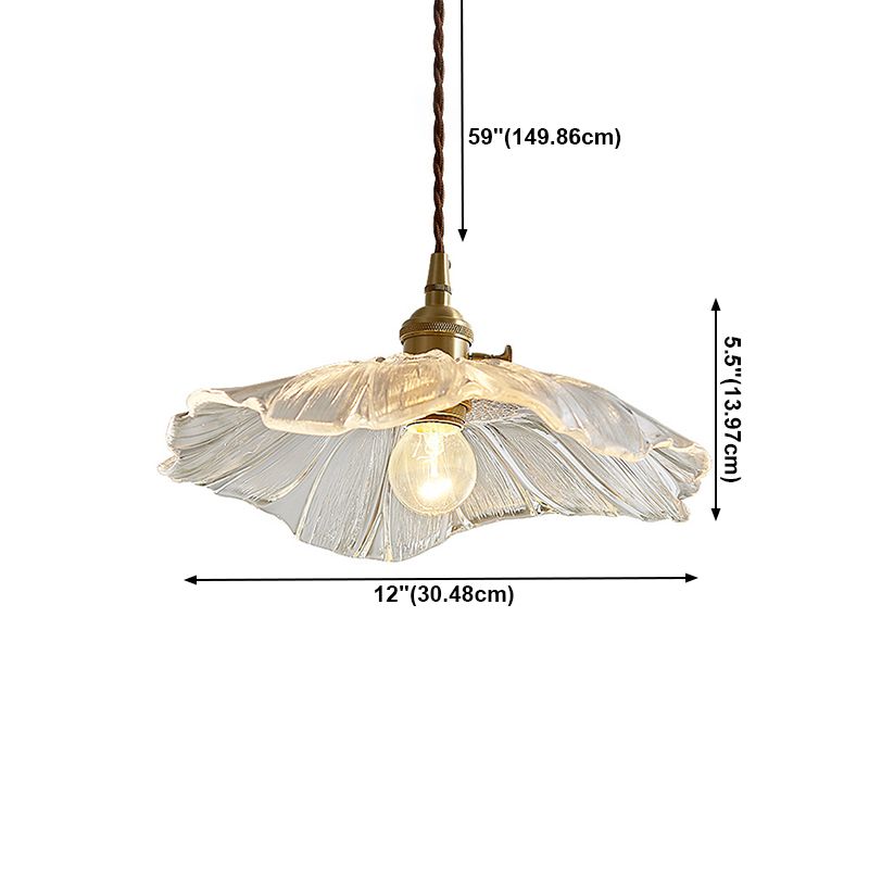 Glass Scalloped Pendant Light in Industrial Retro Style Copper Indoor Hanging Lamp