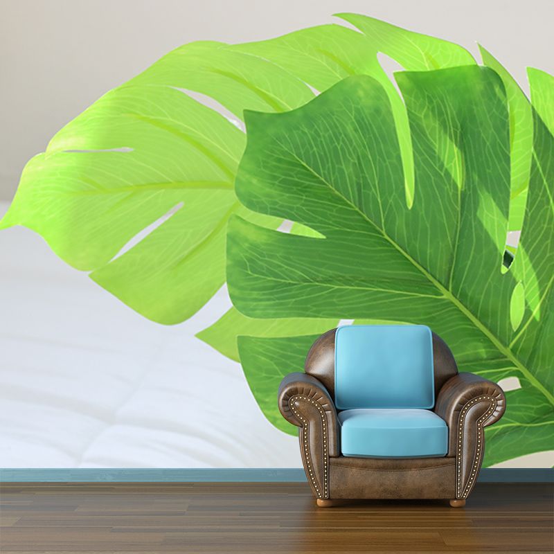 Monstera Mural Wallpaper for Reading Room Stain Resistant, Personalized Size