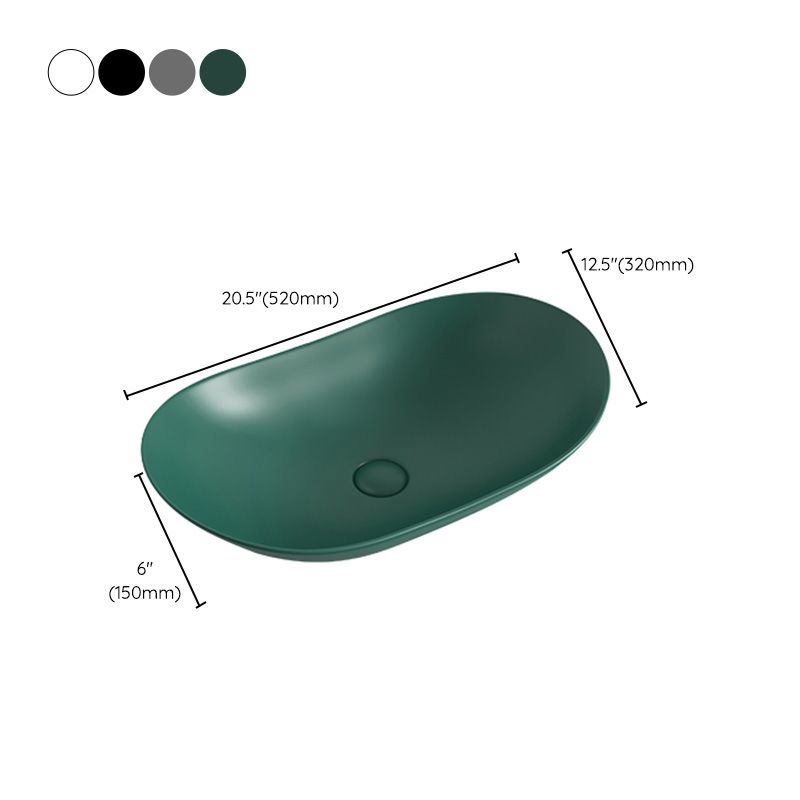 Contemporary Bathroom Sink Pop-Up Drain Porcelain Solid Color Oval-Shape Vessel