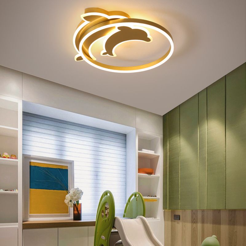 Modern Style Dolphin Shape Ceiling Fixtures Metal 3 Light Flush Ceiling Light Fixtures