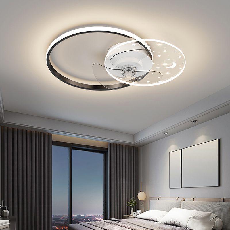 Geometric LED Ceiling Fan Light Modern Metal Bedroom Semi Flush Light with Invisible Blade
