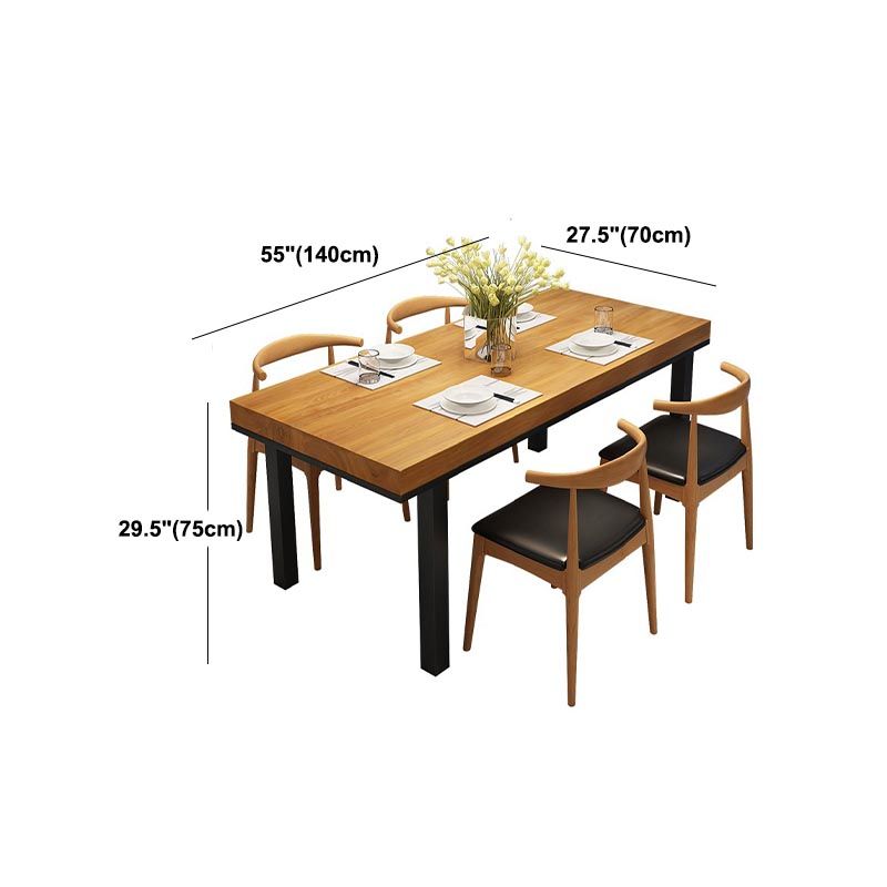 Natural Pine Wood Top Table Industrial Rectangle Black Iron Base Table without Chair
