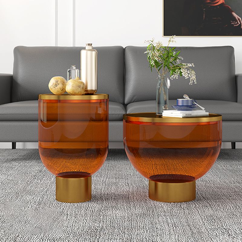 Contemporary Style Round Side End Table Pedestal Glass Side Table