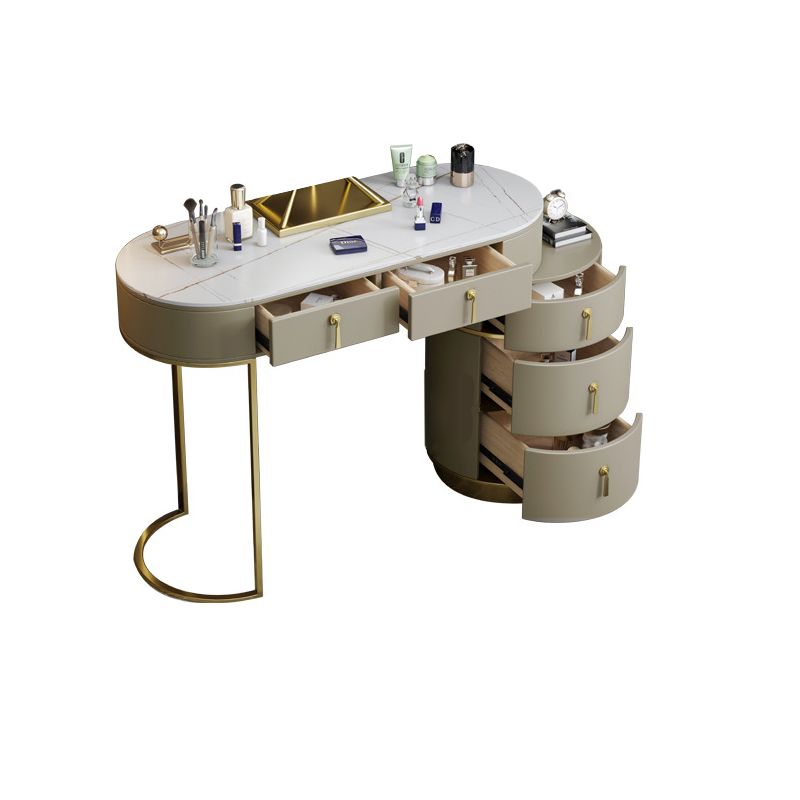 Stone Top Vanity Makeup Table with 5 Storage Drawers for Bedroom