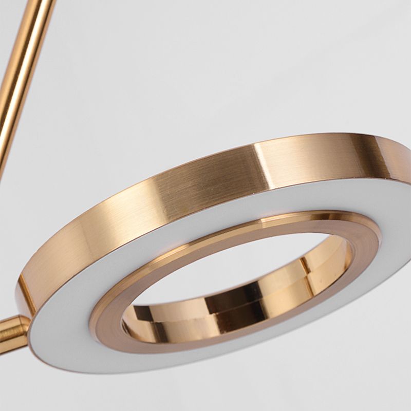 Gold Ring Hanging Pendant Light Minimalist Metal LED Dining Room Ceiling Lamp with Curved Arm