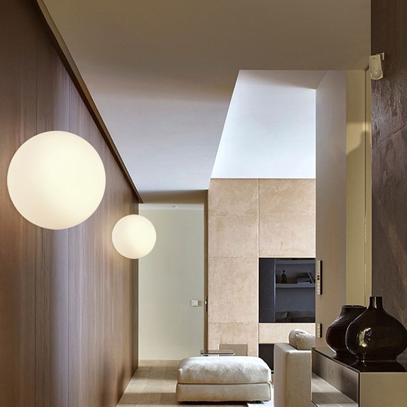 White Contemporary Glass Flush Mount 1-Light Spherical Flush Ceiling Light for Bedroom