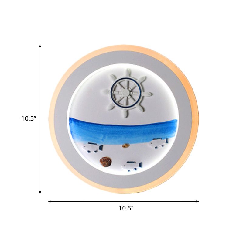 Paysage côtier blanc lampe murale décorative en acrylique LED Éclairage mural rond pour chambre à coucher