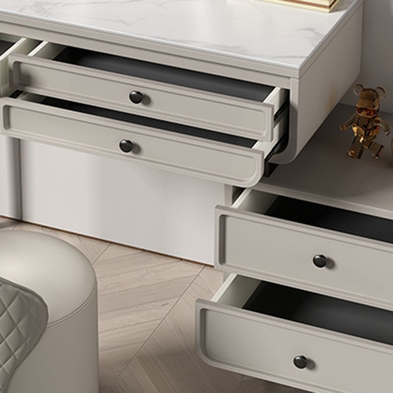 Wood and Metal Vanity Table in Grey/White 5 Storage Drawers Makeup Desk