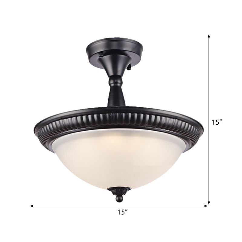 Ciotola soggiorno semi -montaggio illuminazione tradizionale vetro glassati a soffitto nero a led, luce calda/bianca
