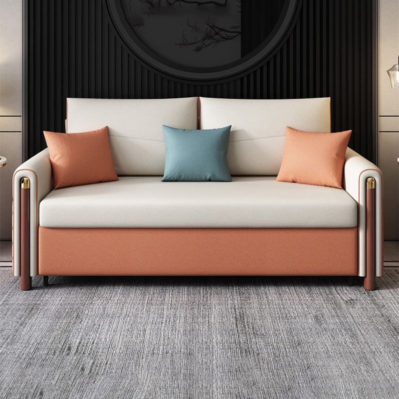 Contemporary Faux leather Sofa Bed 37.40" Wide Beige Sleeper Sofa
