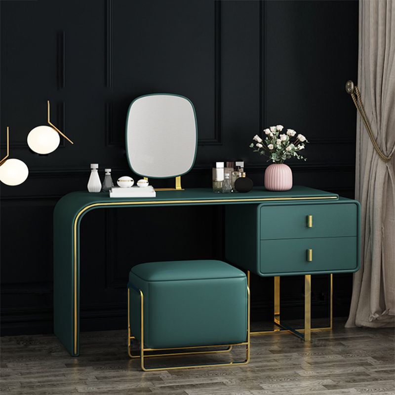 Luxurious Leather 2-Drawer Vanity Makeup Table Set in Dark Green